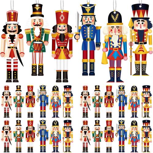 Macarrie 48 Pcs Christmas Nutcrackers Ornaments Wooden Hanging Decorations Miniature Nutcracker Figures Xmas Holiday Party Decor King and Soldier for Christmas Tree(Cute)