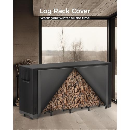 8ft Firewood Rack Outdoor with Cover, Heavy Duty Wood Racks Outdoor for Firewood, Indoor Firewood Storage Log Rack with Cover Wood Holder Set Black