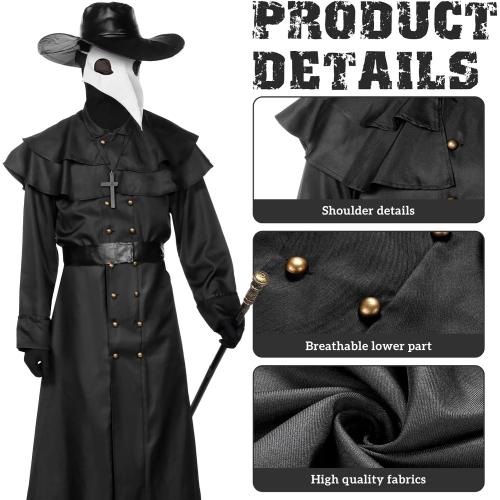 Plague Doctor Halloween Costume Adult Men White,7Pcs Plague Doctor Outfit with Mask for Mens Halloween Costumes