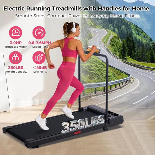 Walking Pad with Handle Bar, 2026 Upgrade Small Walking Pad Treadmill with Incline, 3.0HP Portable Under Desk Treadmill with Handles for Home Small, 0.6-7.6MPH, 350LBS