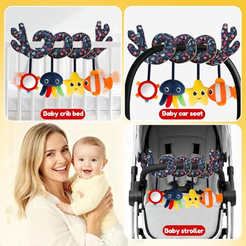 Spiral Car Seat & Stroller Activity Toy,Car Seat Toys for Babies 0-6 Months Boy,Baby Spiral Hanging Plush Activity Toys Thank You Gifts for Newborn 0 3 6 9 12 Months Baby Boys Girls