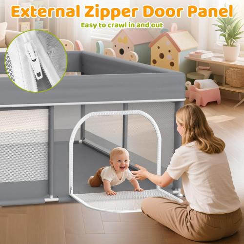 50x50 Small Baby Playpen - Full Cover Anti-Collision Grey Playard for Babies and Toddlers Space-Saving Safety Play Yard Indoor Activity Center for Apartments Gray