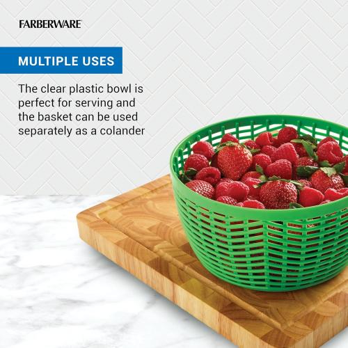 Farberware Small Pro Salad Spinner, 3.16 Qt Lettuce Spinner with Pump Mechanism, Colander Basket and Non-Slip Base - Compact Fruit Washer Spinner Bowl for Singles and Couples