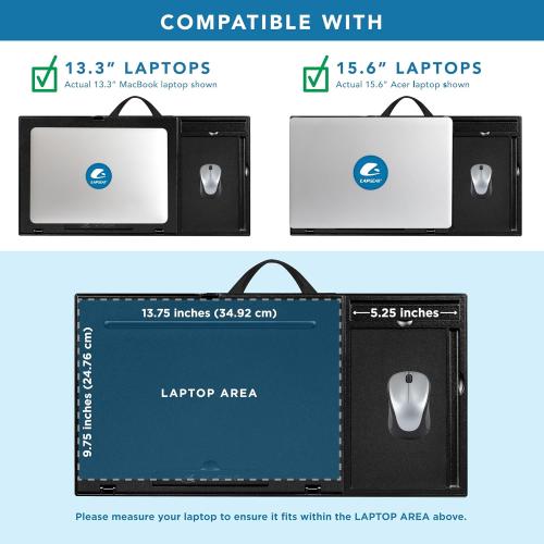 LAPGEAR Ergo Pro Lap Desk with 20 Adjustable Angles, Mouse Pad, and Phone Holder - Black - Fits up to 15.6 Inch Laptops and Most Tablets - Style No. 49408