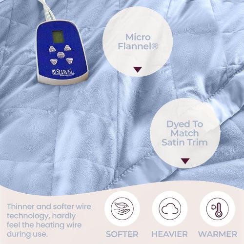 Size Queen Color Blue Thermee Micro Flannel Heated Blanket Queen Size - 10 Settings, Programmable, Rapid Heating, Luxuriously Soft - English Blue