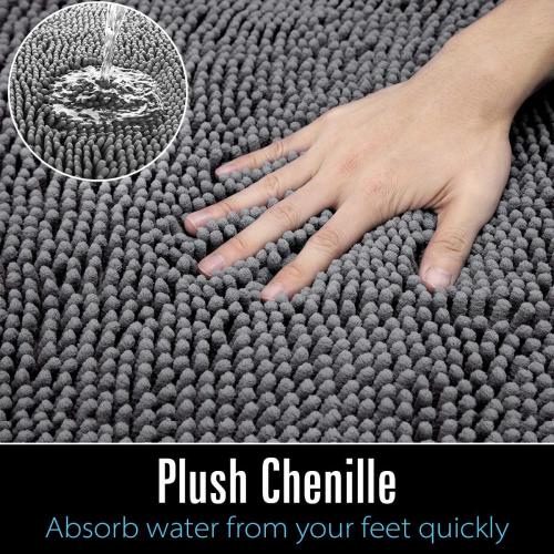 Bathroom Rug Shaggy Bath MatbWashable Non Slip Bath Rugs for Bathroom Shower, Soft Plush Chenille Absorbent Carpets Mats, Gray