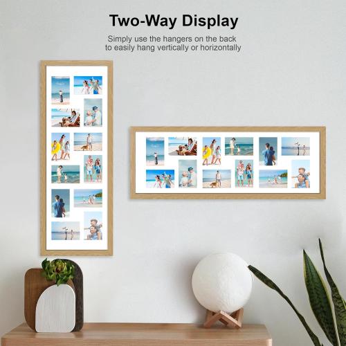 12x36 Picture Frame 2 Packs, Real Glass and Natural Oak Wood Frame, Display Collage Pictures Twelve 4x6 With Mat or Pennant 12 x 36 Without Mat - Horizontal or Vertical Wall Mounting