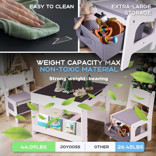 Color White Joyooss Kids Table and Chair Set,4 in 1 Wooden Kids Table and Chairs Ages 3-7,Toddler Table with Storage Kid Desk and Chair Set for Toddlers 2 in 1 Tabletop