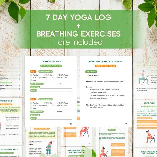 Chair Yoga for Seniors Over 60 Book & Chart – 30-Day Challenge, Gentle Seated Yoga Guide, Chair Yoga for Weight Loss & Flexibility, Senior Chair Exercises for Women & Men, 8.5x11 Book on Chair Yoga