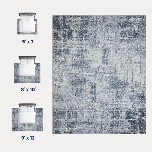 Size 5x7 Color grey  Area Rugs, Modern Abstract Rug with Anti Slip Backing, Stain Resistant Washable Rugs for Living Room, Non-Shedding Machine Washable Area Rug, Grey/White, 5'x7'