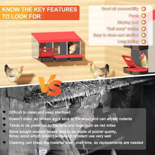 Chicken Nesting Boxes, 3 Hole Metal Chicken Egg Laying Box with Swing Perch and Rollout Egg Collection for Chicken Coop