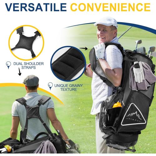 UNIHIMAL 14-Way Golf Stand Bag, Full Length Premium PU Leather Golf Bag with Plush Top, Magnetic Pocket, Dual Strap and Rain Cover for Men