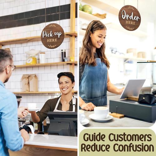 Woodamore Order Here Pick Up Here Signs, 2 Pack 10 in Round Wood for Cafes