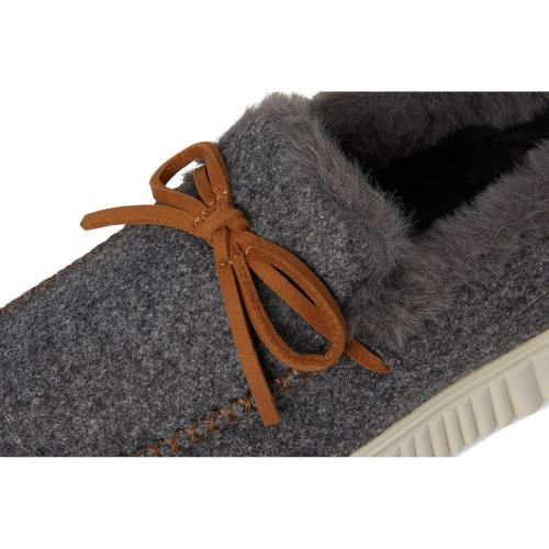Size 8 color gray Skechers Women's Cozy Ojai Faux Wool Moccasin Slippers with Memory Foam