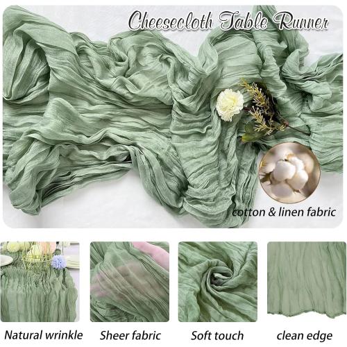 Sage Green Cheesecloth Table Runner 2 Pack 35 Boho Gauze Table Runner 120 inches Long Runner Rustic Sheer Fabric Bulk for Baby Shower Wedding Bridal Birthday Party Table Decorations