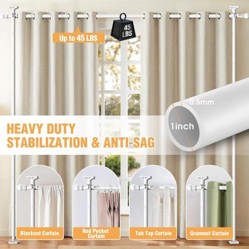 AKTOP Room Divider Curtain Rod, No Drill Tension Rod for Privacy, White