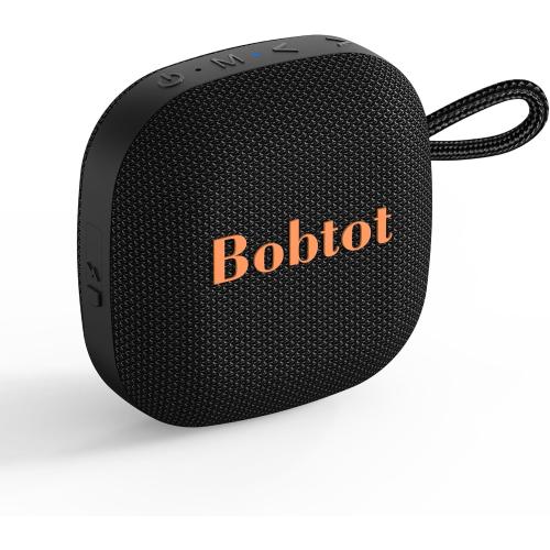 Bobtot Portable Bluetooth Speakers, Wireless IPX7 Waterproof Mini Speaker with 16H Playtime, Loud Stereo Sound, TWS, Built-in Microphone, Small Size with Lanyard, Black