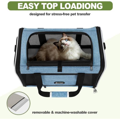 GAPZER Cat Carrier 18 x 11 x 11 Top Loading Soft Pet Travel Bag Over 15lbs | Portable Small Dog Puppy Car Travel Crate 10 lbs, Chihuahua Kennel Carry Case, Kitty Cloth Cage Medium Cat Under 25 lbs Blue