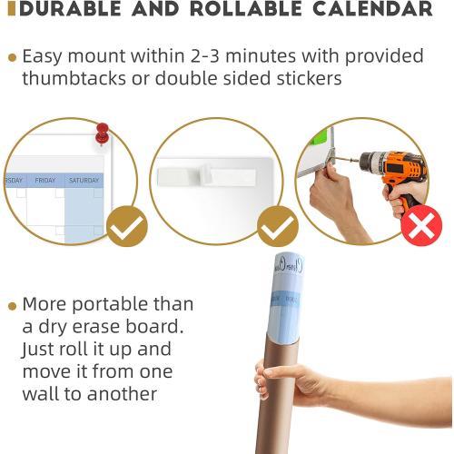 CLEVER CLEAN Large Dry Erase Wall Calendar 5 Feet- 48x60 2025 Undated Yearly Planner for Home, Office, School Projects - Jumbo Erasable Laminated Task Organizer