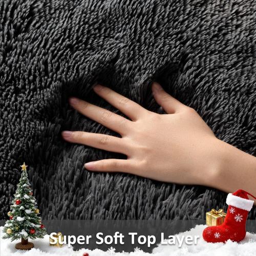 Ophanie Black Area Rugs for Bedroom Living Room, 4x6 Fluffy Fuzzy Shag Shaggy Carpet Soft Plush Furry Bedside Rug, Indoor Floor Rug for Kids Girls Boys Home Decor Aesthetic, Dorm Nursery