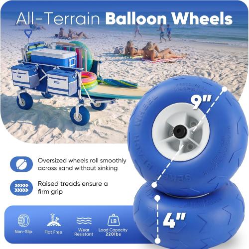 Sekey Heavy Duty Beach Wagon with 9 Big Sand-Proof Wheels, 300L Oversized Foldable Beach Cart with Cooler| Adjustable Handle & Balloon Tires for Sand, Camping,Vacation