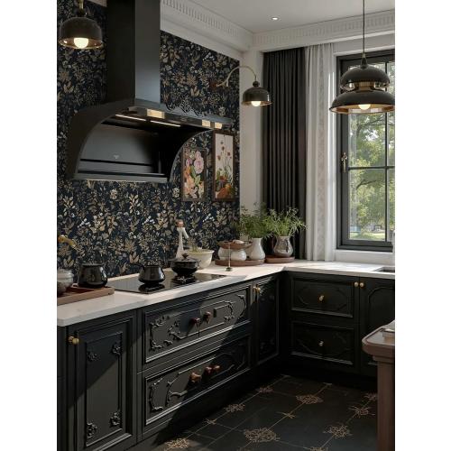 ‼️colors may vary‼️78.7x17.3 Vintage Wallpaper Boho Floral Peel and Stick Wallpaper Dark Black Gold Contact Paper Flower Removable Wall Paper Renter Friendly Stick on Kitchen Bathroom Self Adhesive Vinyl