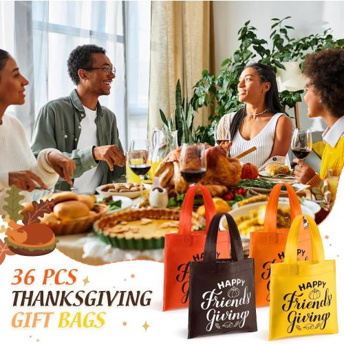 Sweetude 36 Sets Friendsgiving Gift Bags Reusable Non Woven Bags with Handles Happy Friendsgiving Totes for Friends Thanksgiving Party Favors