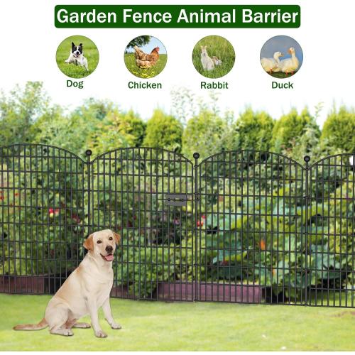 10 Panels No Dig Decorative Garden Fence with Gate - 40 in (H) x 23.6 ft (L), Dog Fence Outdoor for Yard, Rustproof Metal Animal Barrier Ground Stakes Fencing for Garden, Patio, Flower Bed