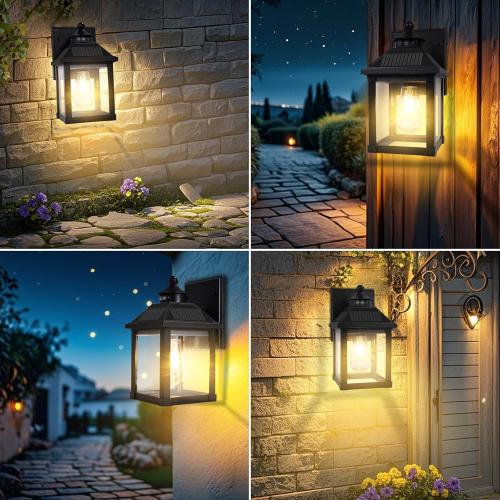 Solar Wall Lights Outdoor, Dusk to Dawn Solar Sconces, Motion Sensor Porch Lights Waterproof with 3 Lighting Modes, Exterior Wall Lantern Outside for Patio Garage Entryway Garden Shed