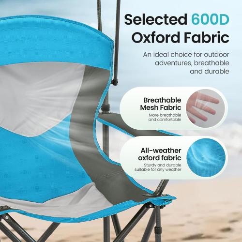 HIGH POINT SPORTS Canopy Camping Chairs with Shade Canopy Enamel Blue | Heavy Duty Canopy Lounge Chair, Sunshade Outdoor Lawn Chair, with Cup Holder for Outdoor, Camping, Beach and Patio