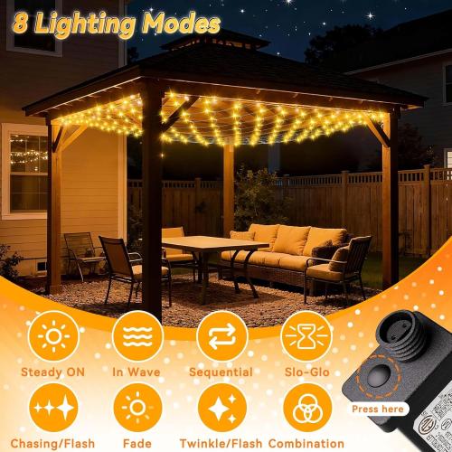 LitHome 10 x 10FT Gazebo Net Lights Outdoor, 8 Modes Christmas Net Lights Waterproof, 280 LED Christmas Mesh Light Connectable, Warm White Mesh Light Plug in for Bushes, Patio, Pergolas, Garden Decor