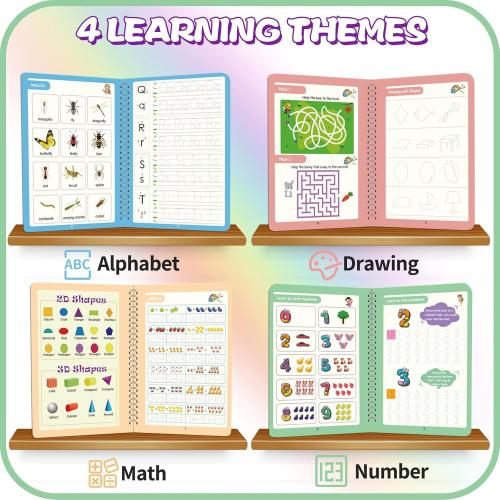 Upgraded Large Size Magic Practice Writing Copybook, Reusable for Kids, Reusable Copybook Preschool for Kids Age 3-8 ​Calligraphy(4 Books with Pens)-Blue Bag