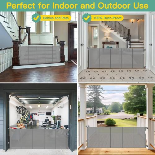 Upgraded 60 Wide Retractable Dog Gate with Reinforced Rods - Bottom Anti-Escape, 5 ft Retractable Baby Gates for Doorways Retractable Gates for Dogs Indoor/Outdoor Retractable Pet Gate, Gray