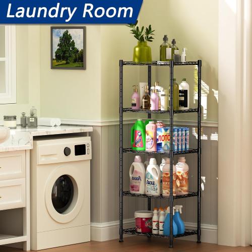 Black,11.8 D x 16.6 W x 53.5 H REGILLER 5-Wire Shelving Metal Storage Rack Adjustable Shelves,Standing Storage Shelf Units for Laundry Bathroom Kitchen Pantry Closet