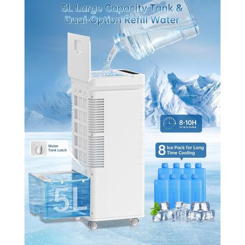 Portable Air Conditioners, Swamp Cooler Portable AC Unit for Room, Windowless Cooling Fan That Blow Cold Air w/Remote 5L Tank 12 Speeds 9H Timer, Evaporative Air Cooler for Bedroom Garage (White)