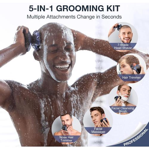 Head Shavers for Bald Men: 5-in-1 Electric Razor - Waterproof Wet Dry Shaving - Professional Grooming Kit for Balder