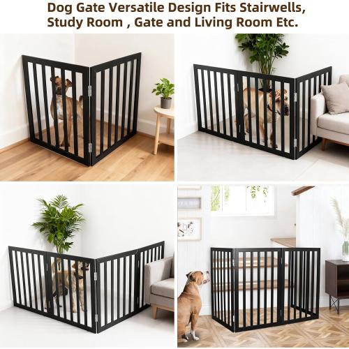 ZJSF Freestanding Indoor Dog Gate for House Foldable Wood Black Puppy Gate for Doorways Pet Gate for Stairs Extra Wide Pet Fence 32 Height 2 Panels