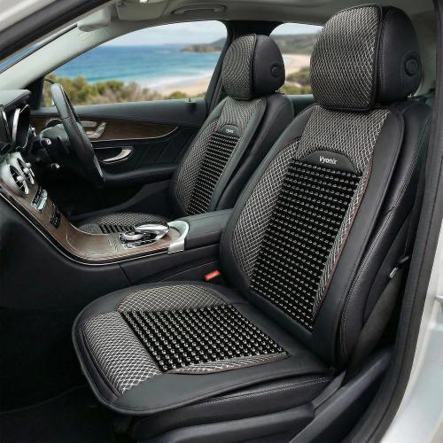 Beaded Car Seat Cover – Wooden Bead Massage Support with Breathable Cooling Mesh – Universal Fit for Sedan, SUV & Truck (2 Pack, Royal Black)