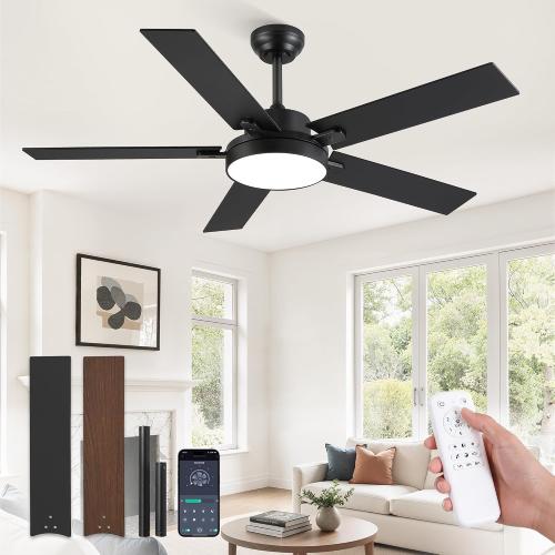 ZMISHIBO 52 Inch Ceiling Fan with Light, 30W LED, Smart Remote/APP, Black