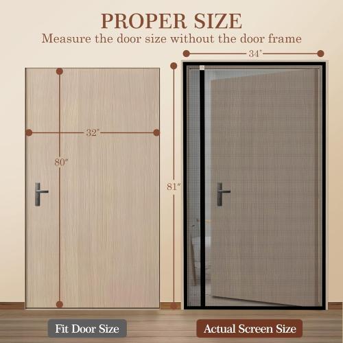Yotache Reversible Left/Right Opening Magnetic Screen Door Fits Door Size 32 x 80, Screen Size 34 x 81, Removable Upgraded Polyester Screen Mesh with Strong Magnets for Front/Back Patio Door, Black