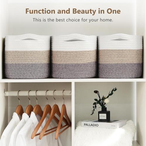 ECDYQXVU 15x10x9 Inch Woven Cotton Rope Storage Basket, 2 Pack