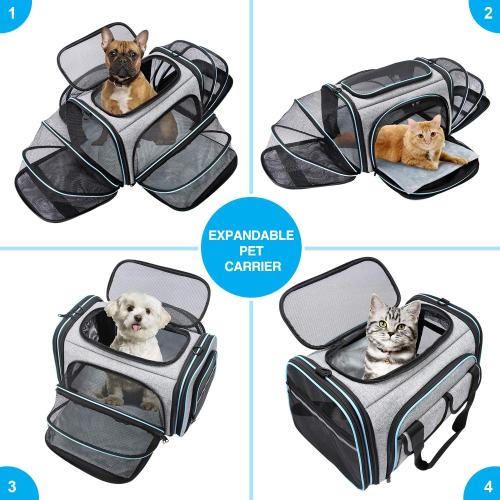 Size 19.5L x 12W x 12H Airline Approved Pet Carrier, Large Soft Sided Pet Travel TSA Carrier 4 Sides Expandable Cat Collapsible Carriers with Removable Fleece Pad and Pockets for Cats Dogs and Small Animals