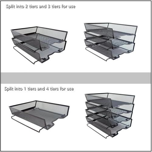 5 Tier Letter Tray Desk File Organizer,Metal Paper Organizer for Office Supplies,Black