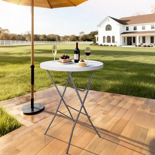 2PCS Cocktail Table 28in Folding Round High Top Indoor Outdoor with Removable Legs, Tall Bistro Foldable Bar Height Table for Parties, Patio, Backyard, Dining, Wedding, White