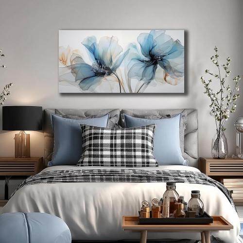 Flower Pictures Wall Decor For Bedroom Blue Canvas Wall Art For Office Women Modern Canvas Wall Art For Living Room