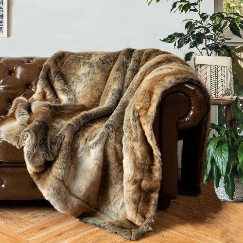 Luxury Brown Faux Fur Throw Blanket for Couch,50x60, Shaggy