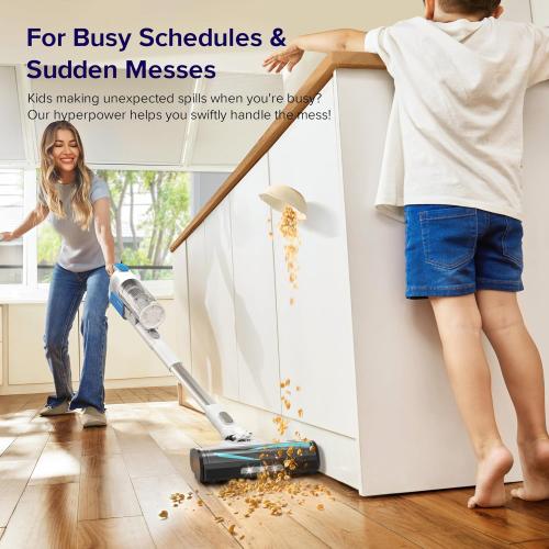 LEVOIT Cordless Stick Vacuum, Anti-Tangle, LED Headlights, Removable Battery, Self-Standing, Strong Suction, for Pet Hair, Hard Floor, Carpet, LVAC-200 White&Blue