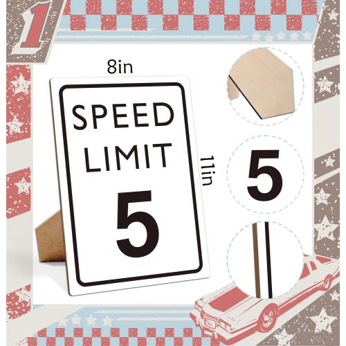 Race Car Birthday Decor, Speed Limit Sign, Fast Five, Race Car Birthday Party Decorations, 8×11 Wooden Play Sign with Stand, Let's Go Racing Party Supplies for Boy Race Fans - LP066