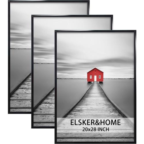 ELSKER&HOME 20x28 Frame, Picture Frame 3 Pack Black | Poster Frame 20x28 for Horizontal or Vertical Wall Mounting, Sturdy and Scratch-proof