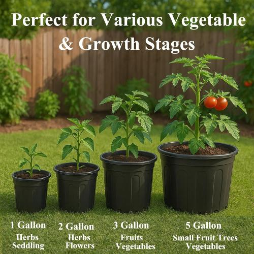 50 Pack 2 Gallon Flexible Plant Nursery Pots for Plants with Drainage Holes | Flexible, lightweight plastic construction; compact growing space for seedlings, herbs, succulents, and young flowers